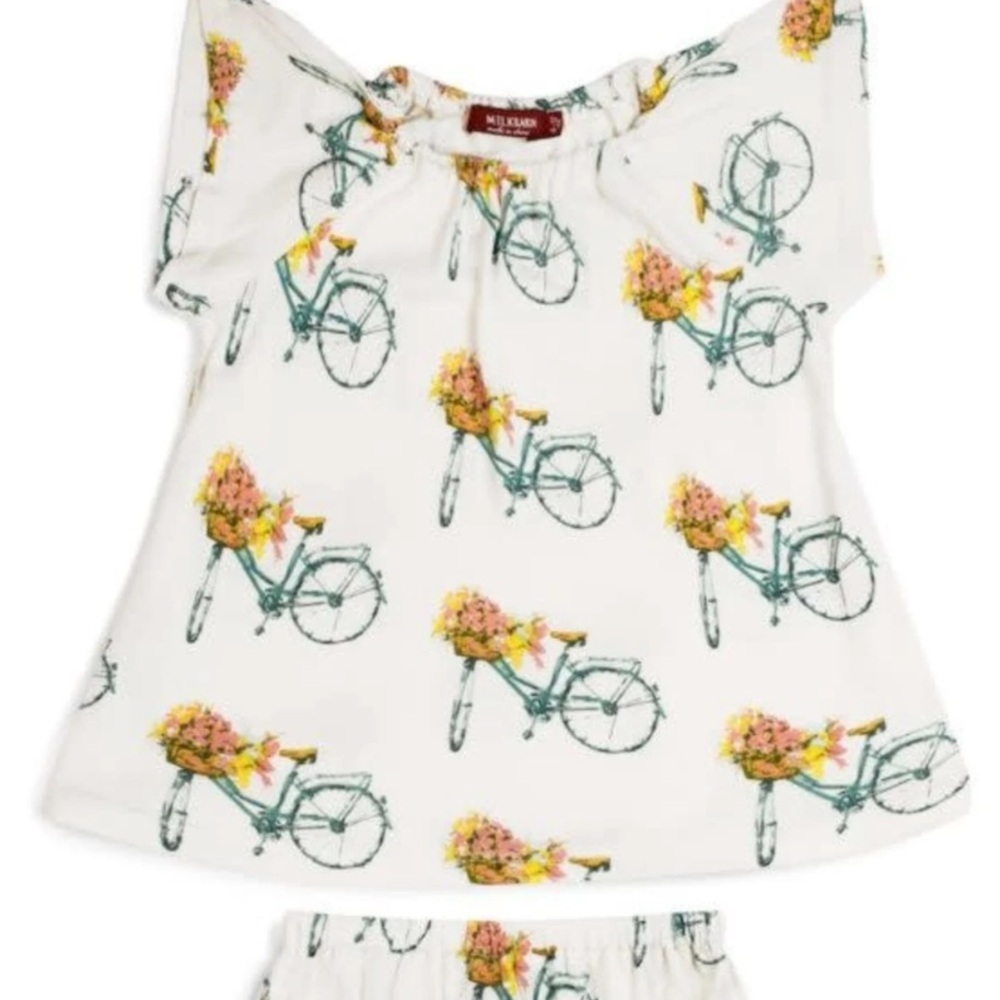 Milkbarn Floral Bicycle short sleeve top 18 months girl bamboo